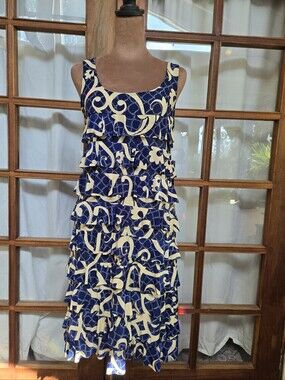 Fashque Studio Navy And Tan Multi Tiered Ruffle Dress